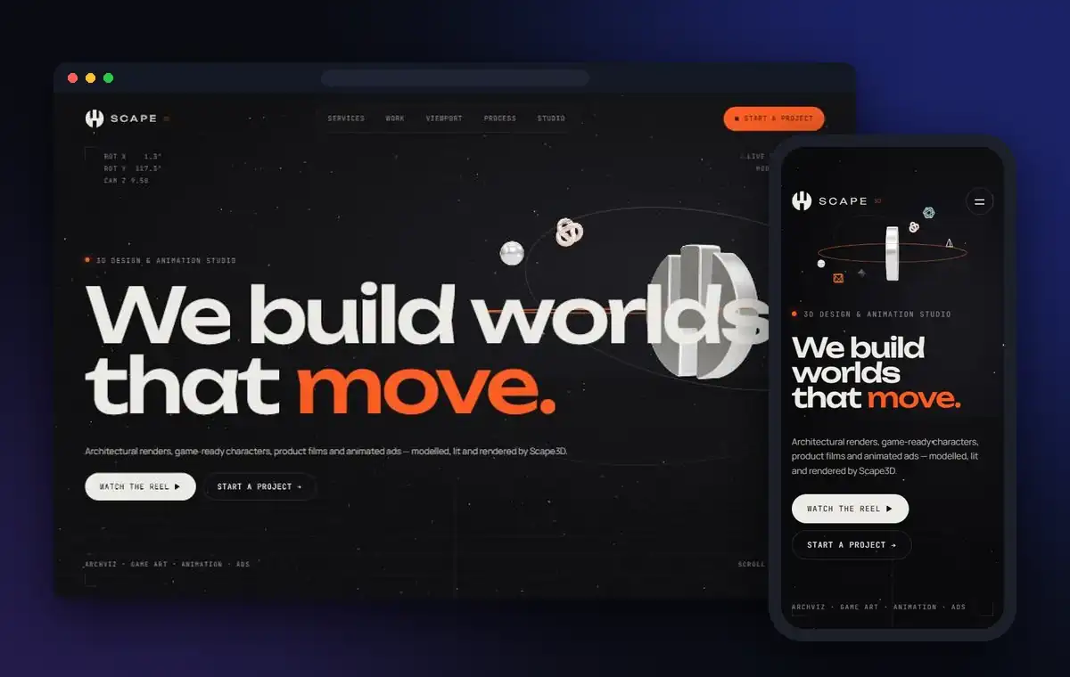 The Scape3D website on desktop and mobile